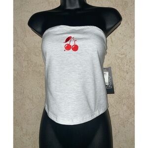 💕Fourteen Twelve Cherry Embroidered White Tube Top